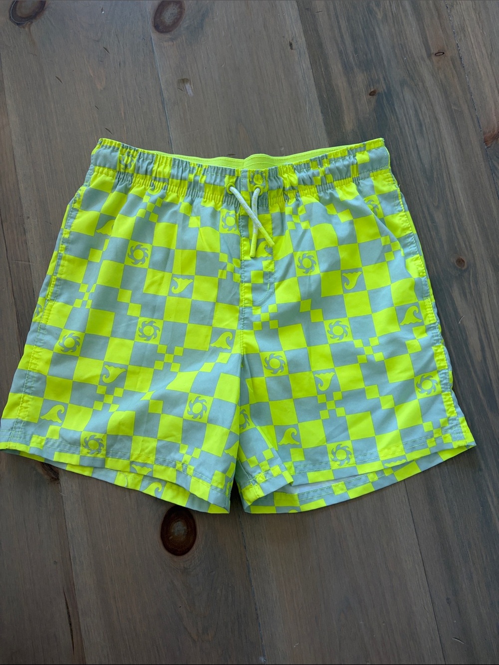 Cat & Jack Neon Yellow and Gray Checker Swim Shorts